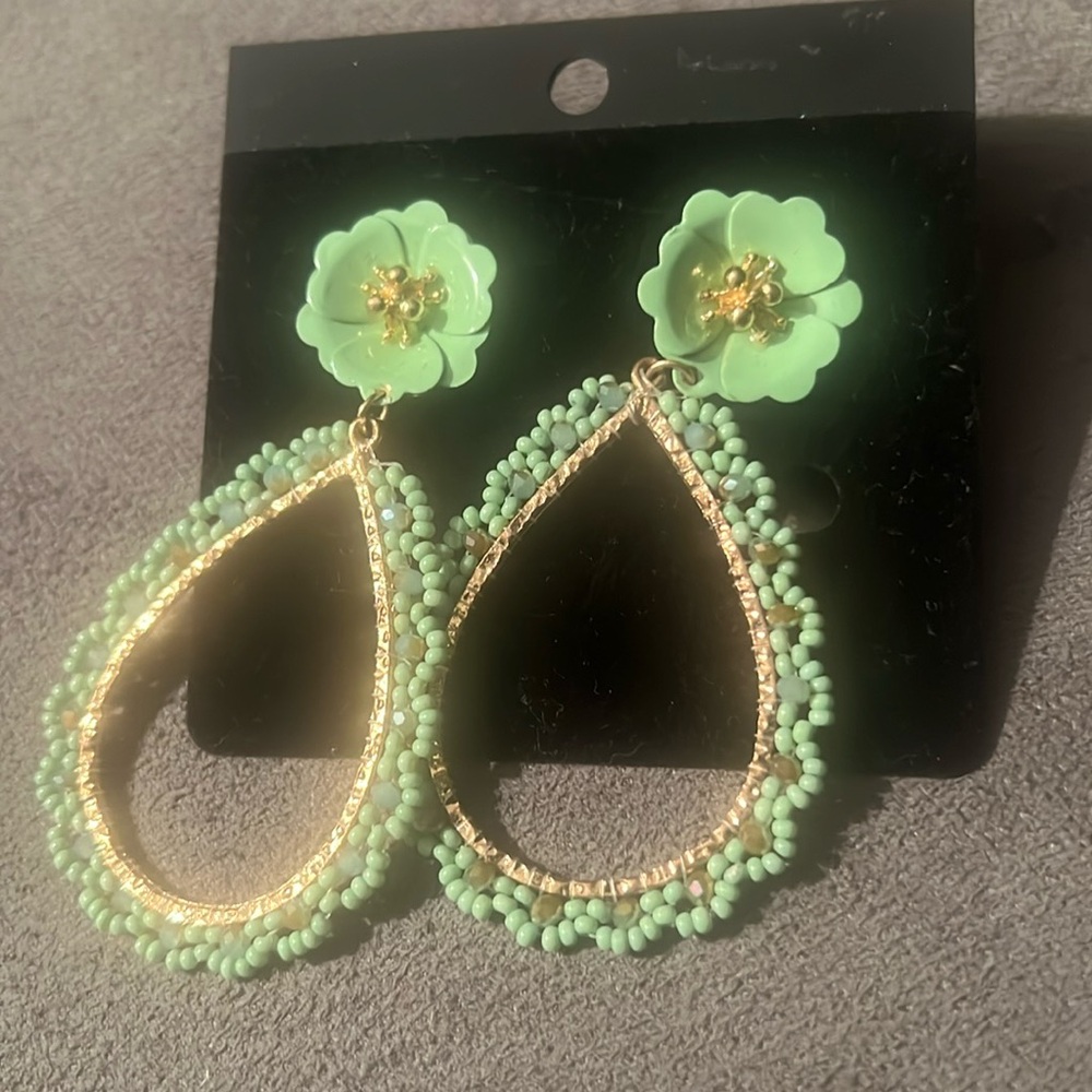 Mint Floral post Earrings